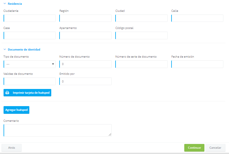 Proceso de check-in de huéspedes