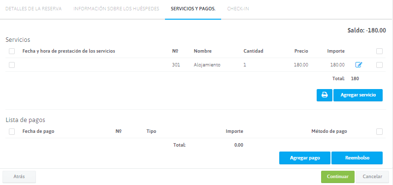 Proceso de check-in de huéspedes