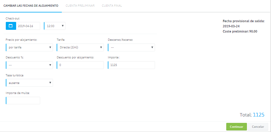 Proceso de check-out de huéspedes