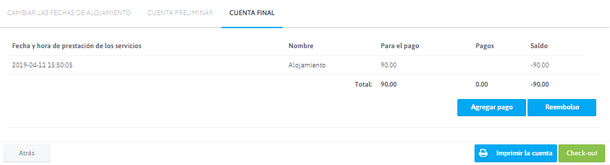 Proceso de check-out de huéspedes