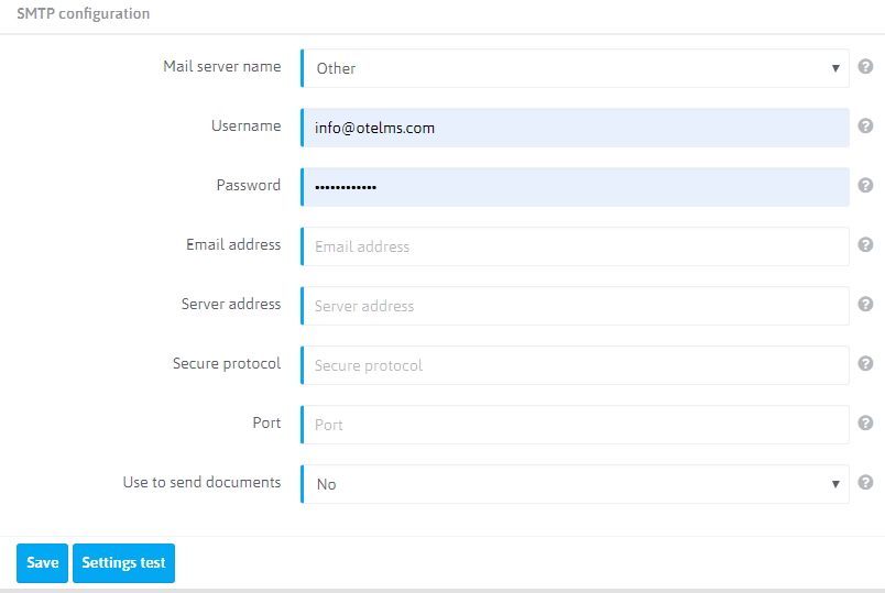 SMTP settings
