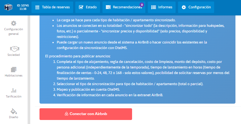 Conexión de canal AirBnB